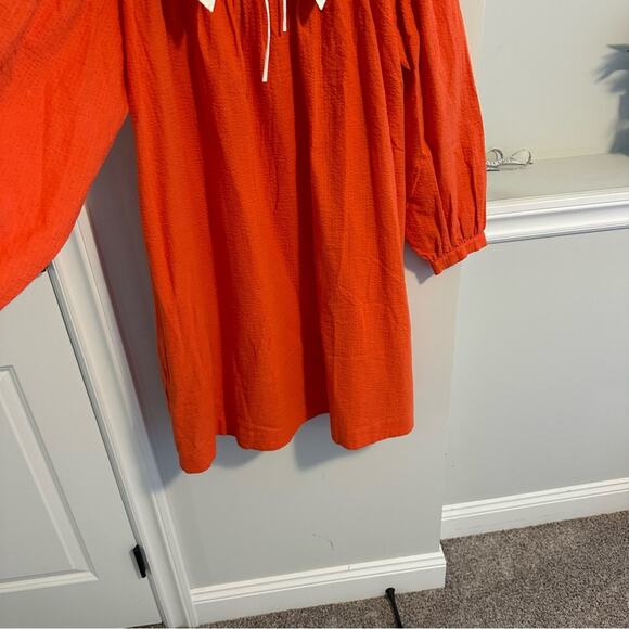 Sindiso Khumalo x & other Stories Orange Textured Peter Pan Collar Mini Dress 10 - Picture 14 of 16